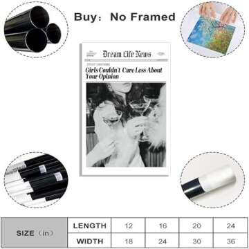 Generic Retro Black and White Newspaper Wall Art Trendy Cocktail Girly Bar Cart Decor Prints Posters...