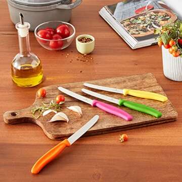 Victorinox 4.5 Inch Utility Knife Set | Razor Sharp Serrated Edge, Ergonomic Fibrox Pro Handle, Four (4) Pack, Multi Colored