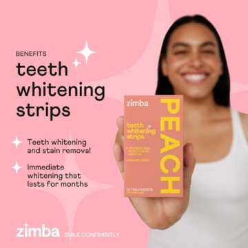 Zimba Teeth Whitening Strips Vegan Whitening Strip Enamel Safe Teeth Whitening Hydrogen Peroxide Tee...