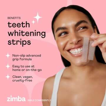 Zimba Teeth Whitening Strips Vegan Whitening Strip Enamel Safe Teeth Whitening Hydrogen Peroxide Teeth Whitener for Coffee, Wine, and Other Stains, 28 Strips (14 Day Treatment), Peach
