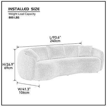 KEVINSPACE 94" Curved Sofa Modern Curved Couch Living Room Mid Century Luxury Style, 4-Seat Boucle F...