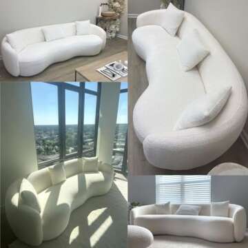 KEVINSPACE 94" Curved Sofa Modern Curved Couch Living Room Mid Century Luxury Style, 4-Seat Boucle Fabric Couch for Bedroom, Office, Apartment