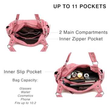 Scarleton Purses for Women Large Hobo Bags Washed Vegan Leather Shoulder Bag Satchel Tote Top Handle Handbags, H129205, Pink