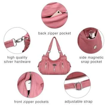 Scarleton Purses for Women Large Hobo Bags Washed Vegan Leather Shoulder Bag Satchel Tote Top Handle Handbags, H129205, Pink
