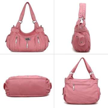 Scarleton Purses for Women Large Hobo Bags Washed Vegan Leather Shoulder Bag Satchel Tote Top Handle Handbags, H129205, Pink