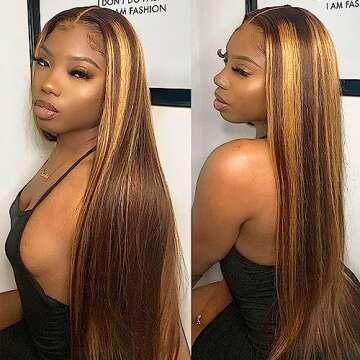 Honey Blonde Ombre Lace Front Wig Human Hair 13x4 HD Lace Frontal Wigs Human Hair Pre-Plucked, 180% Density Straight Lace Front Wigs Human Hair Colored 4/27 Highlight Lace Front Wig Human Hair Glueles