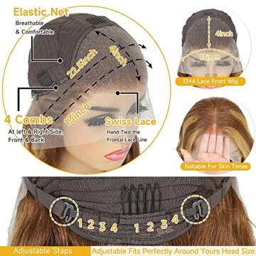 Honey Blonde Ombre Lace Front Wig Human Hair 13x4 HD Lace Frontal Wigs Human Hair Pre-Plucked, 180% Density Straight Lace Front Wigs Human Hair Colored 4/27 Highlight Lace Front Wig Human Hair Glueles