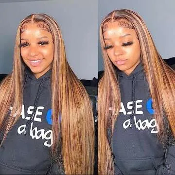 Honey Blonde Ombre Lace Front Wig Human Hair 13x4 HD Lace Frontal Wigs Human Hair Pre-Plucked, 180% Density Straight Lace Front Wigs Human Hair Colored 4/27 Highlight Lace Front Wig Human Hair Glueles