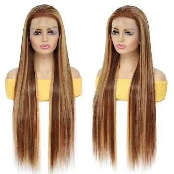 Honey Blonde Ombre Lace Front Wig Human Hair 13x4 HD Lace Frontal Wigs Human Hair Pre-Plucked, 180% Density Straight Lace Front Wigs Human Hair Colored 4/27 Highlight Lace Front Wig Human Hair Glueles