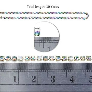 1 Roll 10 Yards 3MM Crystal Rhinestone Close Chain Trim for Sewing Craft DIY Decoration Jewelry AB Color Crystal Claw Chain Rhinestone Cup Chain Rhinestone Chain Trimming for Wedding Clear Trim (SS12)