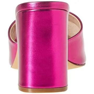 The Drop Pattie High Block Heeled Mule Sandals - Hot Pink Metallic