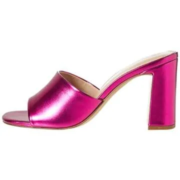 The Drop Pattie High Block Heeled Mule Sandals - Hot Pink Metallic