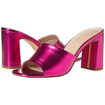 The Drop Pattie High Block Heeled Mule Sandals - Hot Pink Metallic