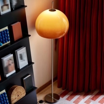 Aeyee Glass Floor Lamp, Industrial Standing Lamp with Orange Dome Shade, Mid Century Tall Pole Stand...