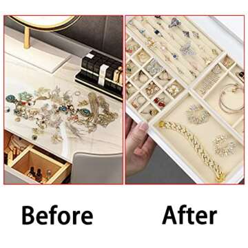 Ptaedex Stackable Velvet Jewelry Trays Organizer for Drawers, Small Jewelry Drawer Organizer Display Tray for Earring Ring Watch Bangle Bracelet Necklace, Set of 4, Beige