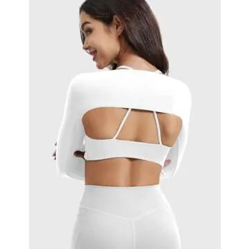 YEOREO Women Crop Top Long Sleeve Bolero Open Front Workout Bell Sleeve Cropped Shirts Sports Shrug White M