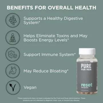Pure for Men Detox Supplement, Reset | Promotes Digestive & Gut Health, Helps Remove Toxins & Supports Immune System, Colon Cleanse | 30 Capsules