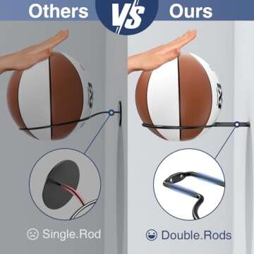 jockcaras Basketball Holder Wall Mount: 4 pcs Ball Wall Mount for Display, Ball Wall Storage Rack for Basketball, Soccer Ball, Volleyball, Football, Rugby, Ball Holder as Sports Room Decor