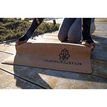 Namasana Yoga Mat-Eco Friendly Non Slip Durable for Yoga, Pilates, Floor Exercises Fitness. Natural Cork with Natural Rubber Back. Custom Design. Mat Includes Carrying Strap (Brown)