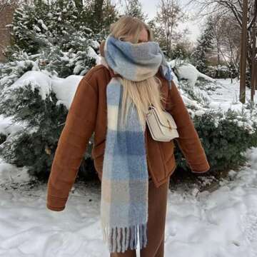 OUNIYA Large Chunky Plaid Scarf Checked Colorful Oversized Scarves Soft Big Cashmere Wool Thick Wint...