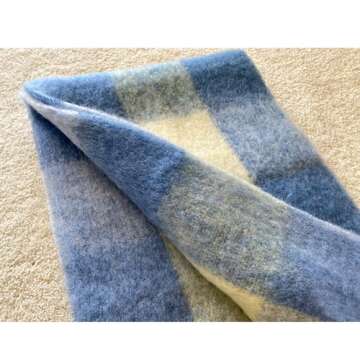OUNIYA Large Chunky Plaid Scarf Checked Colorful Oversized Scarves Soft Big Cashmere Wool Thick Winter Warm Blanket Women (Blue White)