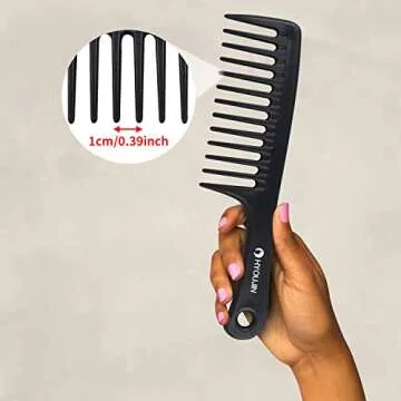 HYOUJIN Black Large Wide Tooth Comb Detangler Detangling Paddle Brush, Care Handgrip Comb-Best Styli...