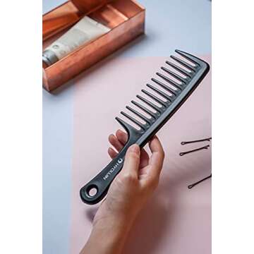 HYOUJIN Black Large Wide Tooth Comb Detangler Detangling Paddle Brush, Care Handgrip Comb-Best Styling Comb for Curly,Wet,Long Hair