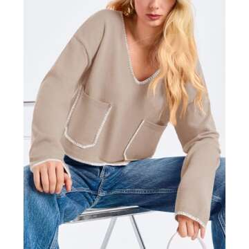 Saodimallsu Cropped V Neck Sweater for Women - Trendy & Cozy