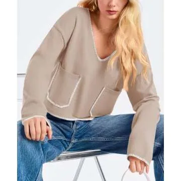 Saodimallsu Cropped V Neck Sweater for Women - Trendy & Cozy
