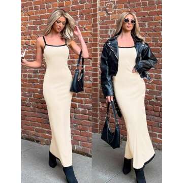 ZESICA Women's Summer Spaghetti Straps Maxi Dress 2024 Sleeveless Square Neck Lightweight Long Beach Dresses,Apricot,Large