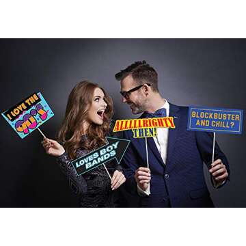 Throwback 90's Photo Booth Prop Set - Funny 1990's Theme Party Decoration, Favors & Supplies
