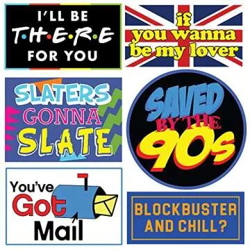 Throwback 90's Photo Booth Prop Set - Funny 1990's Theme Party Decoration, Favors & Supplies