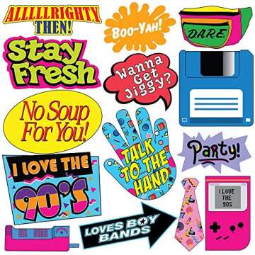 Throwback 90's Photo Booth Prop Set - Funny 1990's Theme Party Decoration, Favors & Supplies
