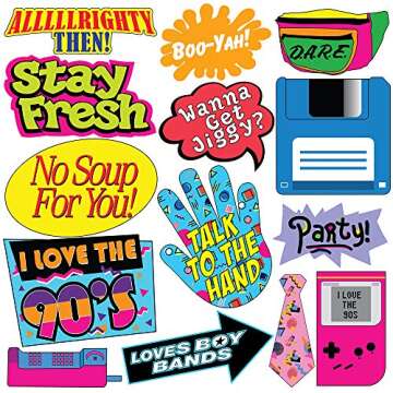 Throwback 90's Photo Booth Prop Set - Funny 1990's Theme Party Decoration, Favors & Supplies