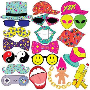 Throwback 90's Photo Booth Prop Set - Funny 1990's Theme Party Decoration, Favors & Supplies