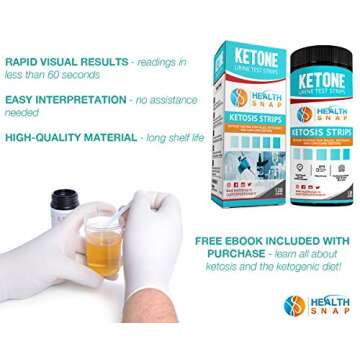 HealthSnap Urine Ketosis Test Strips, Quick and Easy Testing for Ketones, 130 Keto Urinalysis Strips - Perfect for Those on a Low Carb, Paleo, or Ketogenic Diet - Free Keto eBook Included