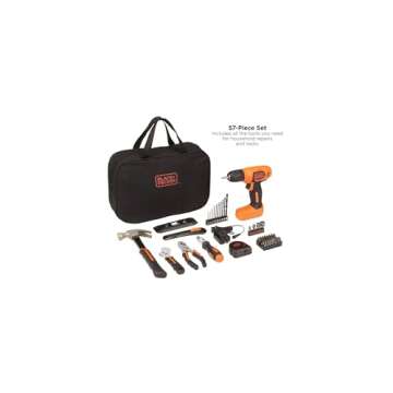 BLACK+DECKER 8V MAX 57-Piece Cordless Drill and Household Tool Kit for Home with Tool Storage Bag (B...