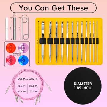 Tunisian Crochet Hooks Set - Tunisian Crochet Hook, Interchangeable Metal Tunisian Crochet Hooks Set...