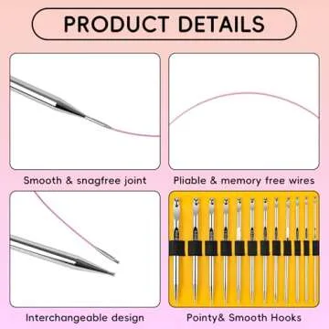 Tunisian Crochet Hooks Set - Tunisian Crochet Hook, Interchangeable Metal Tunisian Crochet Hooks Set with Cable, Tunisian Crochet Hooks, Nickel Plated Aluminum, Ergonomic 3mm-10mm, 26-Piece Set