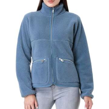 GIMECEN Women's Fuzzy Fleece Jacket Long Sleeve Zip Up Sherpa Coat Soft Polar Outerwear with Zipper ...
