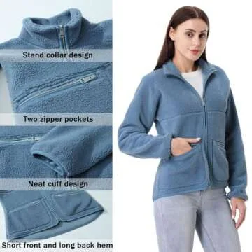 GIMECEN Women's Fuzzy Fleece Jacket Long Sleeve Zip Up Sherpa Coat Soft Polar Outerwear with Zipper Pockets