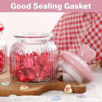 FunouHome Valentines Day Decorations -2 PCS Glass Jars with Ceramic Heart Lid-Valentines Glass Stora...