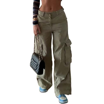 Women Oversized Cargo Pants Baggy Vintage Straight Leg Cargo Y2k Trouser 90s Goth Sexy Low Rised Jog...