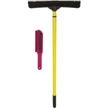 FURemover Original Pet Hair Rubber Broom with Squeegee, with 58” Telescopic Handle for Carpet, Til...