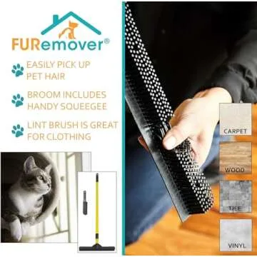 FURemover Pet Hair Rubber Broom with Telescopic Handle
