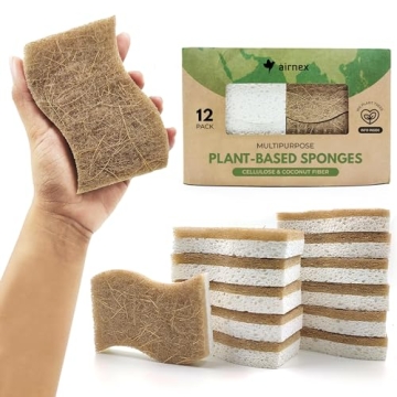 AIRNEX Natural Kitchen Sponge - Eco-Friendly Compostable Biodegradable Pack of 12