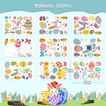 Hianjoo Easter Decorations Window Clings Stickers 120 PCS 9 Sheets, Bunny Chick Eggs Stickers for Sc...