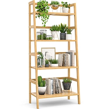 Homykic Bamboo Bookshelf 4-Tier Ladder Shelf, 49.2” Freestanding Open Bookcase Book Shelf Bathroom...
