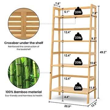 Homykic 4-Tier Bamboo Bookshelf for Small Spaces