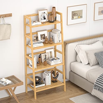 Homykic 4-Tier Bamboo Bookshelf for Small Spaces